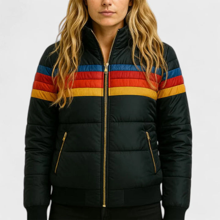 Retro Colorblock Hooded Puffer Jacket