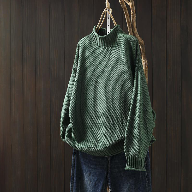 Women’s High-Neck Relaxed Fit Sweater with Textured Knit