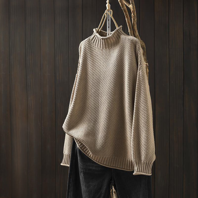 Women’s High-Neck Relaxed Fit Sweater with Textured Knit
